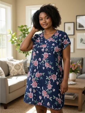 Johnny Was Zado Dress Floral Boho Scalloped Lounge Embroidered Lightweight